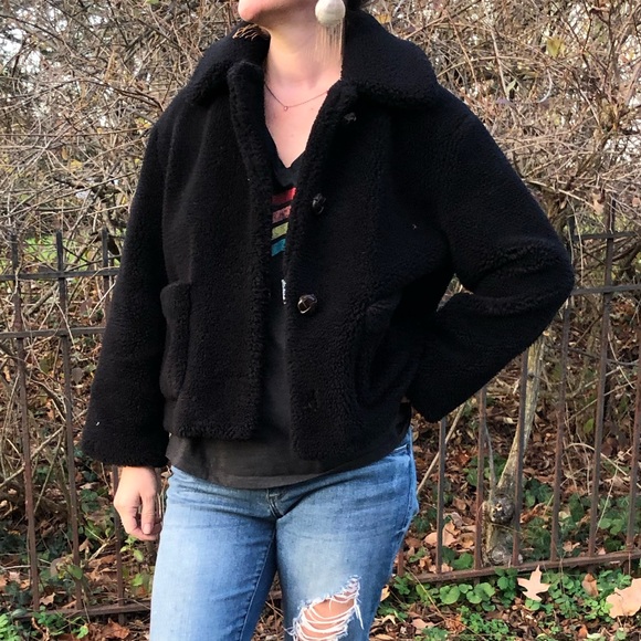 Zara black teddy bear coat medium - Picture 4 of 5